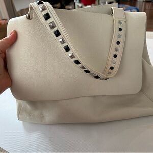 Rehard Chic White Studded Soft Leather Shoulder Bag  Multicolor Metal Stud Strap